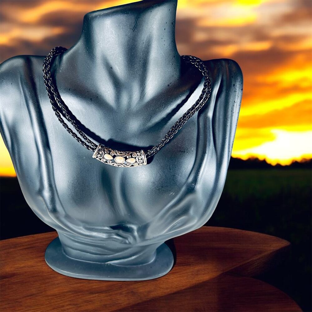 Retro Intricate Bar Necklace Set With Faux Pearls New Deadstock Trendy